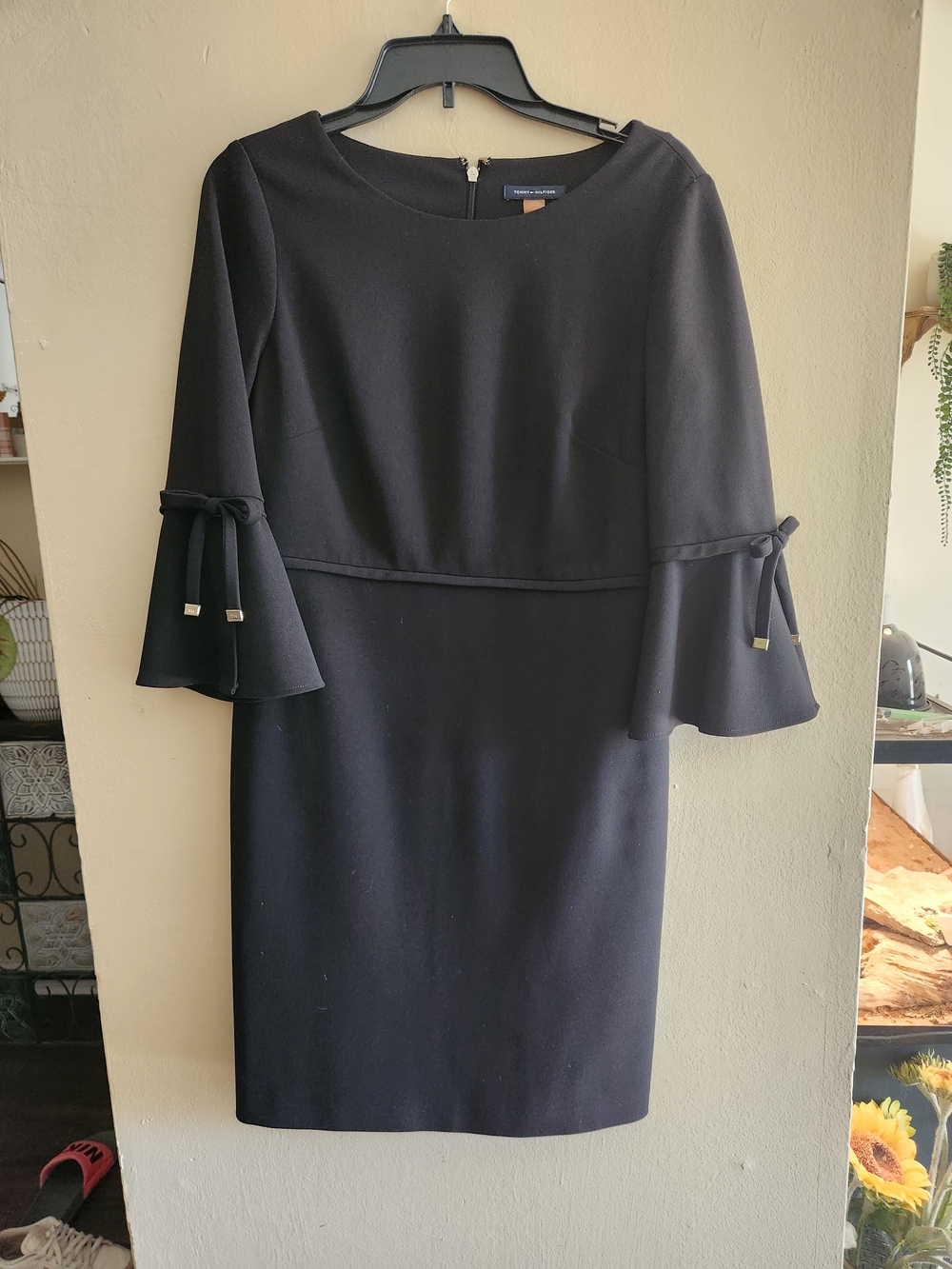 Tommy Hilfiger Black Bell-Sleeve Sheath Dress.